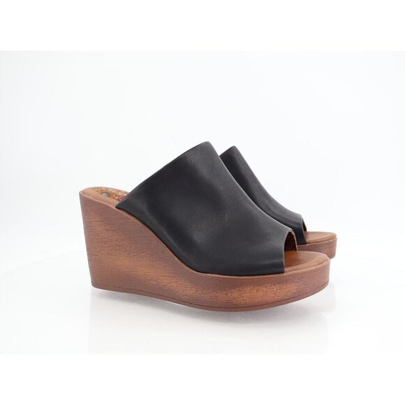 Born Boc Astride Slide Platform Sandal Wedge Black Brown Vegan Size 11M Slip On - Picture 1 of 11